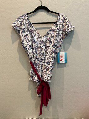 Coolibar Coconut Grove Flutter Sleeve One Piece Swimsuit UPF 50 Womens XL NWT